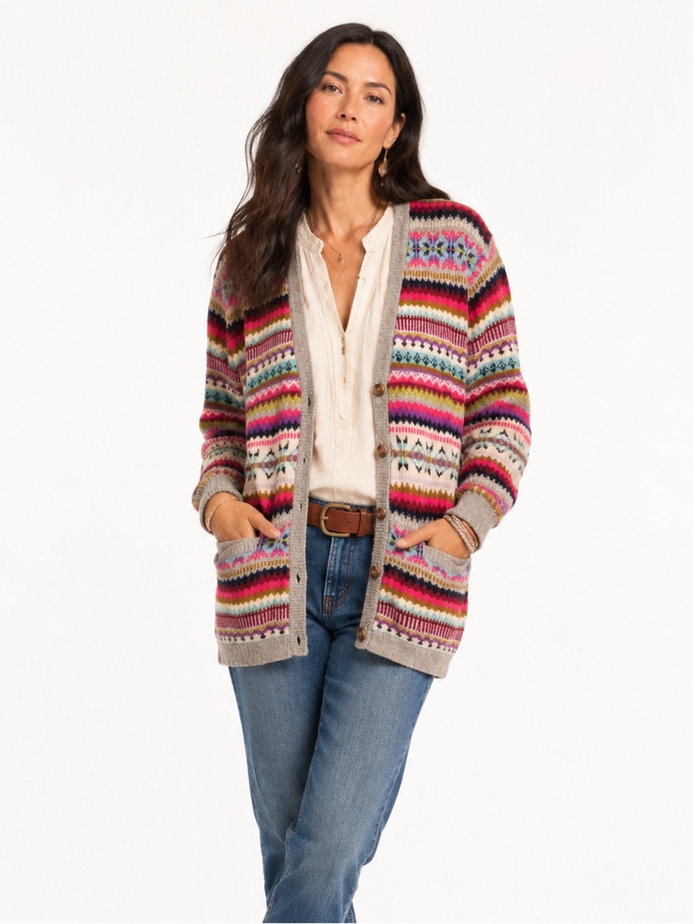 Sundance Wool Blend Fair Isle Colorful Cardigan